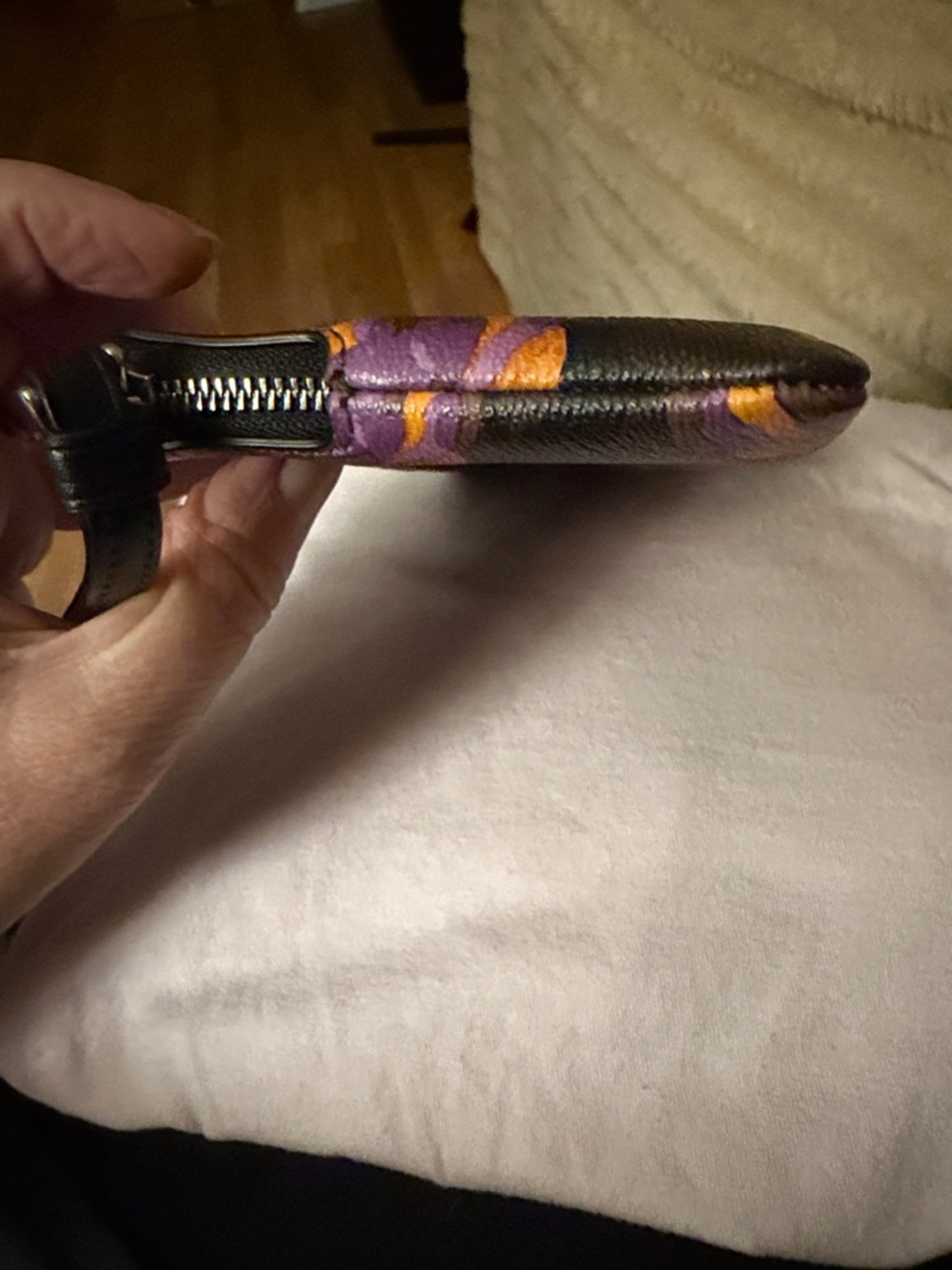 Coach Brown Signature Floral Wristlet with Purple & Orange Accents - Picture 4 of 9